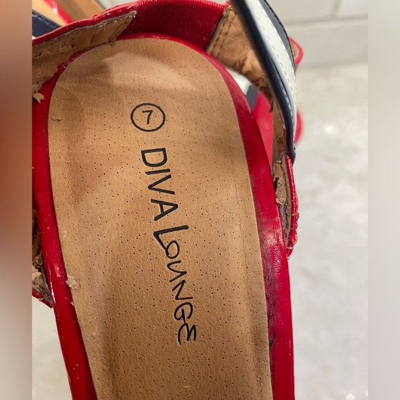 Diva Lounge Patriotic Red White & Blue ankle strap platform high heels Sz 7 - Picture 4 of 9